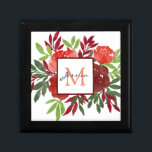 Elegante Rote Blume Hübsch Monogramm Erinnerungskiste<br><div class="desc">Rotes Aquarell Blume moderne personalisierte Geschenkboxen zu personalisieren mit Namen und Initial.</div>