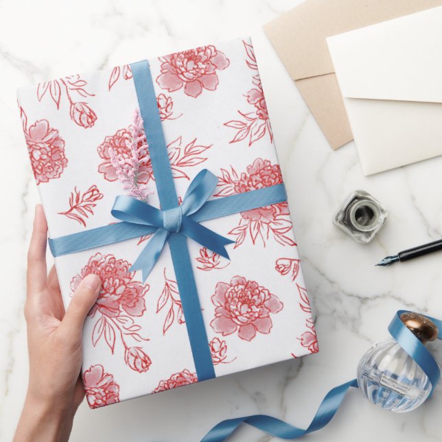 Elegante rote Blumen Hochzeit Geschenkpapier (Schenken)