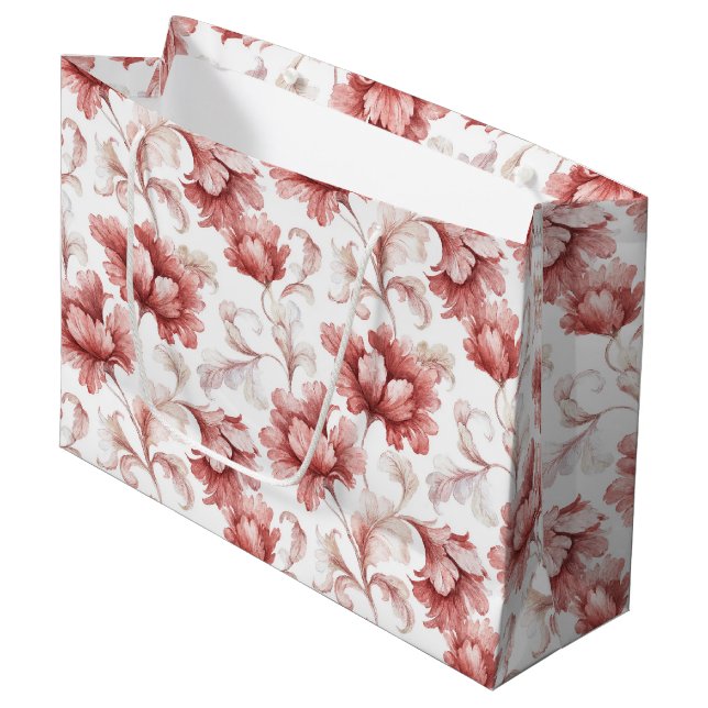 Elegante rote Blumen Hochzeit Große Geschenktüte (Vorderseite Schrägansicht)