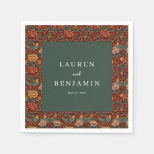 Elegante rote Blumen und Vögel Serviette