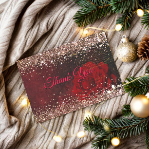 Elegante rote Blumen unechtes Gold Glitter Dankeskarte