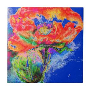 Elegante rote Blumenaquarell-Abstraktion Mohn Fliese