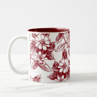 Elegante rote Blumengefäß-Linienkunst-Tasse Zweifarbige Tasse