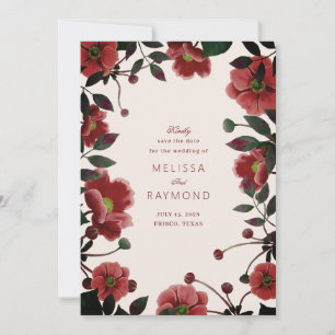 Elegante Rote Blumenkarte Save the Date