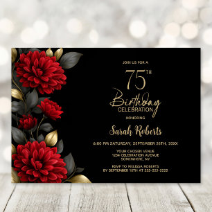 Elegante rote Blumenparty zum 75. Geburtstag Einladung