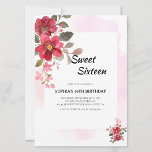 Elegante Rote Blüte 16 . Geburtstag Rosa Akzente Einladung