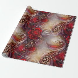 Elegante Rote Blüte Goldene Federn Beaded Geschenkpapier