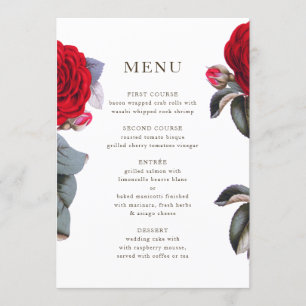 Elegante rote Blüte Rose. Summer Chic Wedding Menükarte