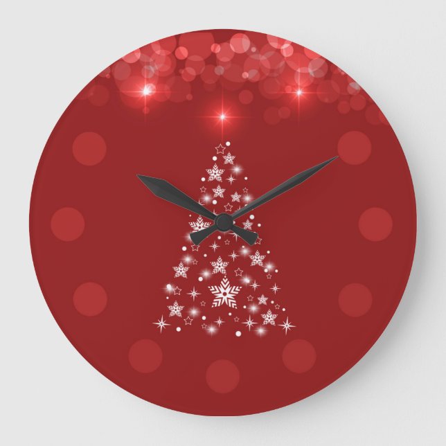 Elegante rote Bokeh Weihnachtsbaum-Wanduhr Große Wanduhr (Vorderseite)