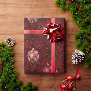 Elegante Rote Burgund Bows Ornaments Holiday Geschenkpapier