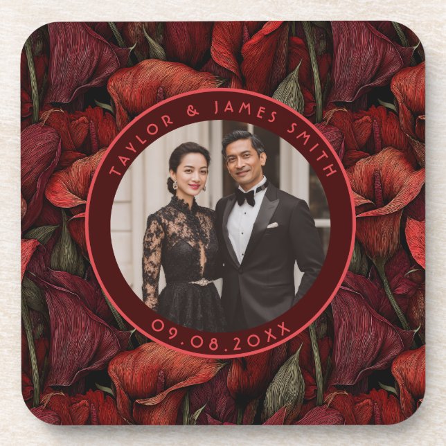 Elegante rote Calla-Lilien inspirierte Destination Getränkeuntersetzer (Vorderseite)