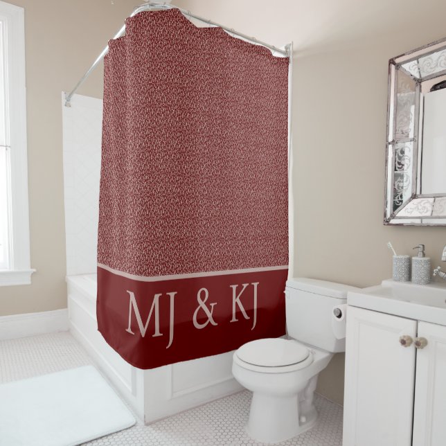 ELEGANTE ROTE CREAM MONOGRAM INITIALE LEAF PATTER DUSCHVORHANG (Beispiel)