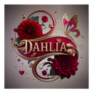 Elegante rote Dahlien-Blumenkunst Poster