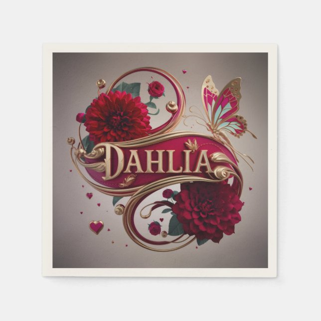 Elegante rote Dahlien-Blumenkunst Serviette (Vorderseite)
