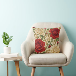 Elegante rote Elfenbein-Rose viktorianische Dekora Kissen