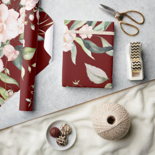 Elegante rote Eukalyptus-Grünzeug-Hochzeit Geschenkpapier