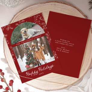 Elegante rote Familienfoto-Weihnachtskarte in Boge Feiertagskarte