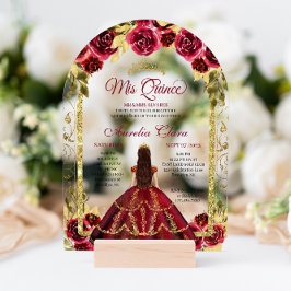 Elegante Rote Flora Prinzessin Gold Arch Quinceane Acryleinladungen