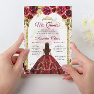 Elegante Rote Flora Prinzessin Gold Arch Quinceane Einladung