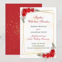 elegante rote florale goldene Rahmen-Hochzeitseinl