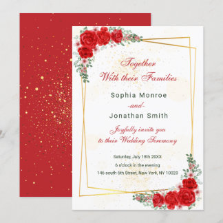 elegante rote florale goldene Rahmen-Hochzeitseinl Einladung