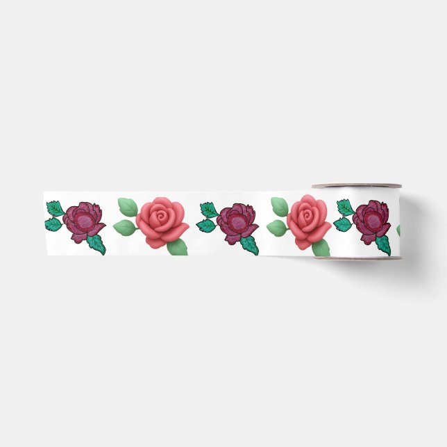 Elegante rote florale Rose  Satinband (Vorderseite)