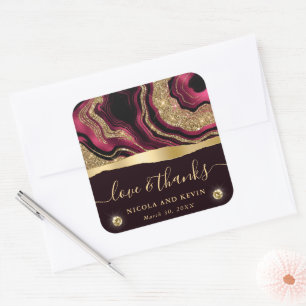 Elegante rote Folie und goldener Glitter-Achat-Hoc Quadratischer Aufkleber