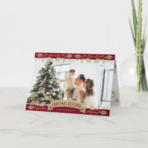 Elegante rote Foto-Weihnachtsgrüße Christlich Feiertagskarte