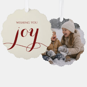 Elegante rote Freude personalisierte Weihnachts-Fo Ornament Karte