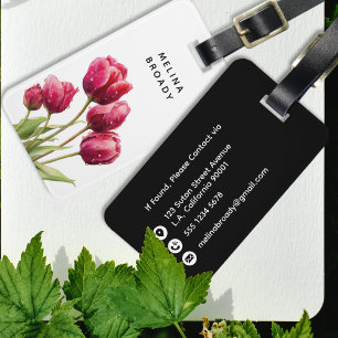 Elegante rote Frühlings-Tulpenblumen Schwarz und W Gepäckanhänger