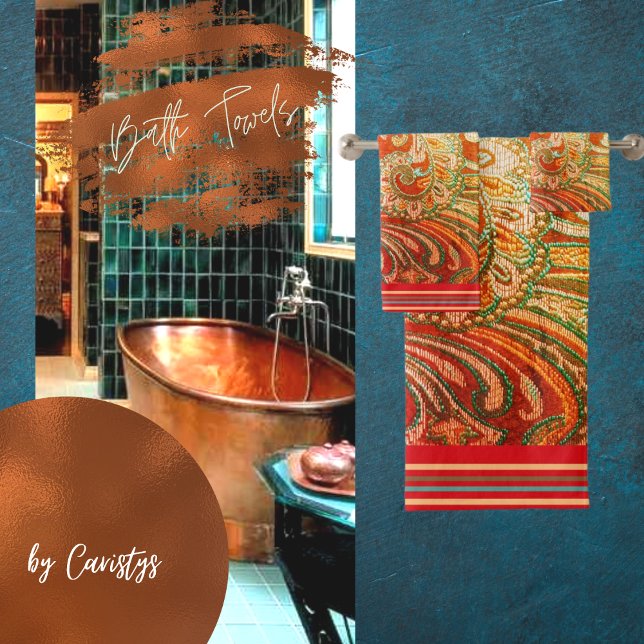 Elegante Rote Gelbe Brokade Badhandtuch Set (Von Creator hochgeladen)