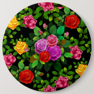 Elegante rote gelbe rosa und violette Rosenblume Button
