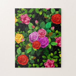 Elegante rote gelbe rosa und violette Rosenblume Puzzle