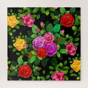 Elegante rote gelbe rosa und violette Rosenblume Puzzle