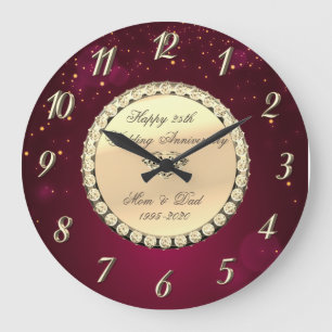 Elegante rote Gold-Diamanten 25. Hochzeitstag Große Wanduhr