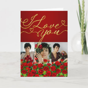 Elegante rote Gold-Valentinstag-Ich-liebe-dich-Fot Karte
