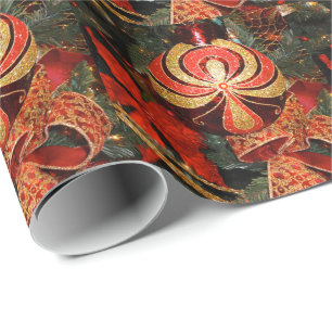 Elegante Rote Gold Weihnachtsschmuck Geschenkpapier