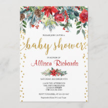 Elegante rote goldene Blumendusche Weihnachtsbaby