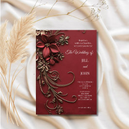 Elegante rote goldene Blumenhochzeit Einladung