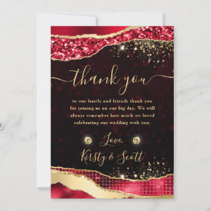 Elegante rote & goldene Glitter-Glam-Tränen-Hochze Dankeskarte