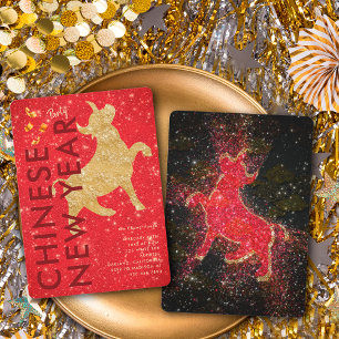 Elegante rote goldene Glitter-Ochse-Lunar-Neujahrs Einladung