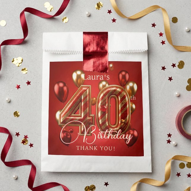 Elegante rote goldene Luftballons 40. Geburtstag D Geschenktütchen (Von Creator hochgeladen)