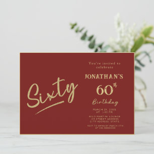 Elegante rote goldene Pinsel-Schrift 60. Geburtsta Einladung