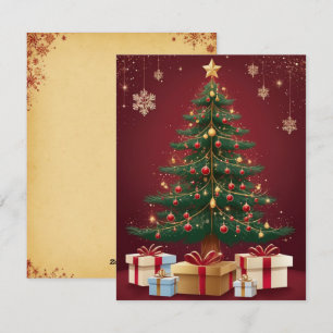 Elegante rote goldene Weihnachtsbaum-Grußkarte Feiertagskarte