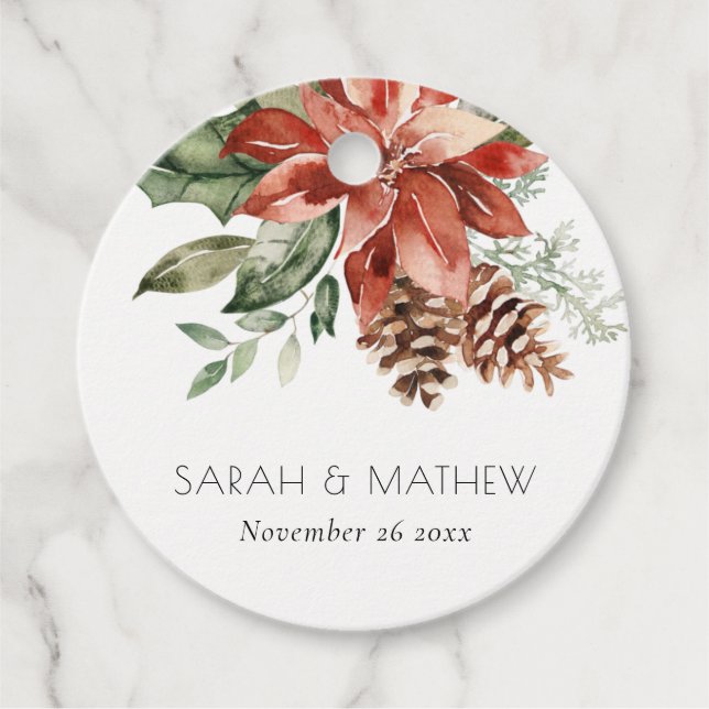 Elegante Rote Grüne Poinsettia Pinacoteca Casa Ser Geschenkanhänger (Vorderseite)