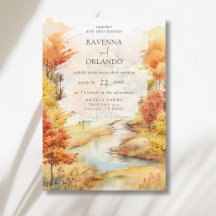 Elegante rote Herbst-Fluss-Wald-Hochzeit