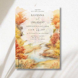 Elegante rote Herbst-Fluss-Wald-Hochzeit Einladung