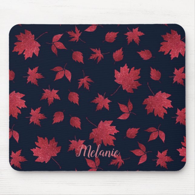 Elegante rote Herbstblätter auf schwarzer personal Mousepad (Vorne)