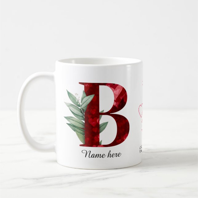 Elegante rote Herz-Blumen-Initiale B-Kaffeetasse  Kaffeetasse (Links)