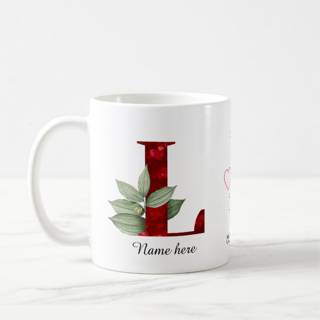 Elegante rote Herz-Blumen-Initiale L-Tasse Kaffeetasse (Links)